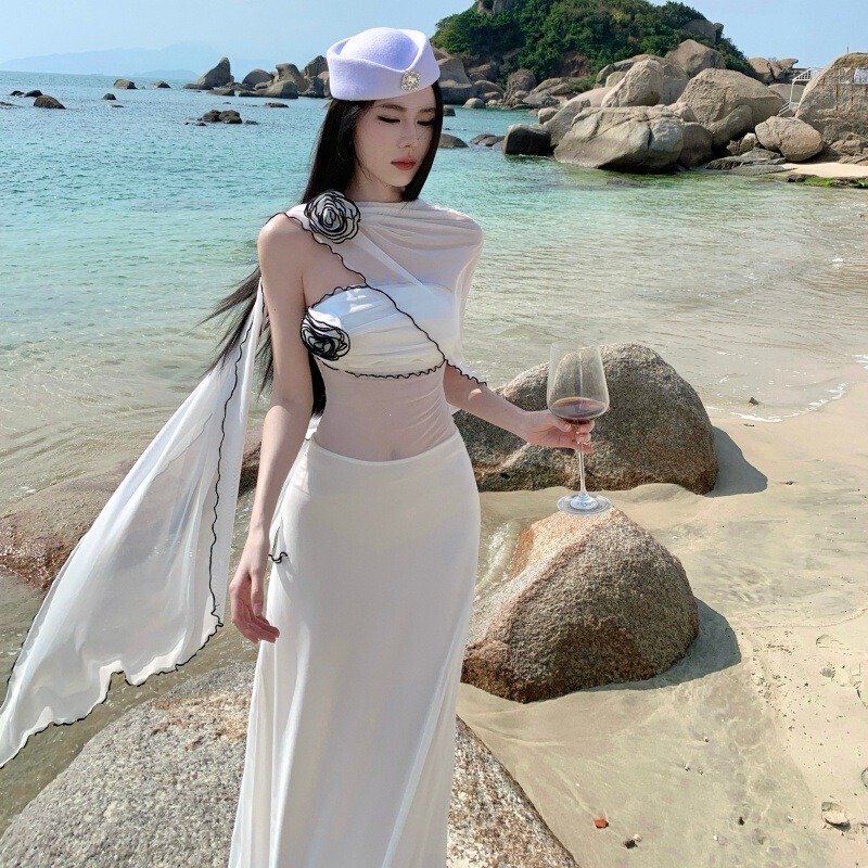 Beautiful Evening Dress for Important Occasions, White Sheer Strapless Dress, Pure and Sexy Atmosphere, Elegant Long Dress for Women Beautiful Evening Dress for Important Occasions, White Sheer Strapless Dress, Pure and Sexy Atmosphere, Elegant Long Dress for Women