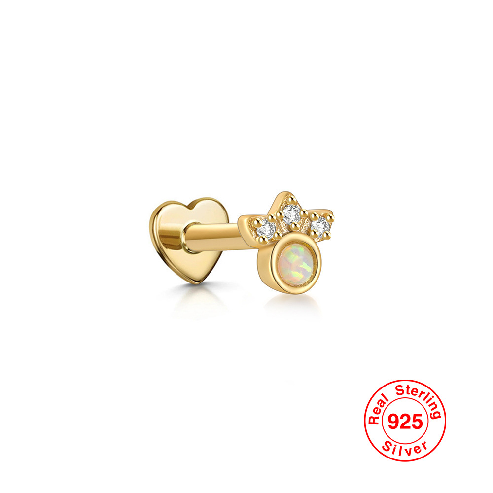 S925 plata esterlina ópalo diamante incrustado en forma de corazón hilo piercing oído hueso Stud Europea y Americana Venta caliente de alta calidad pendientes