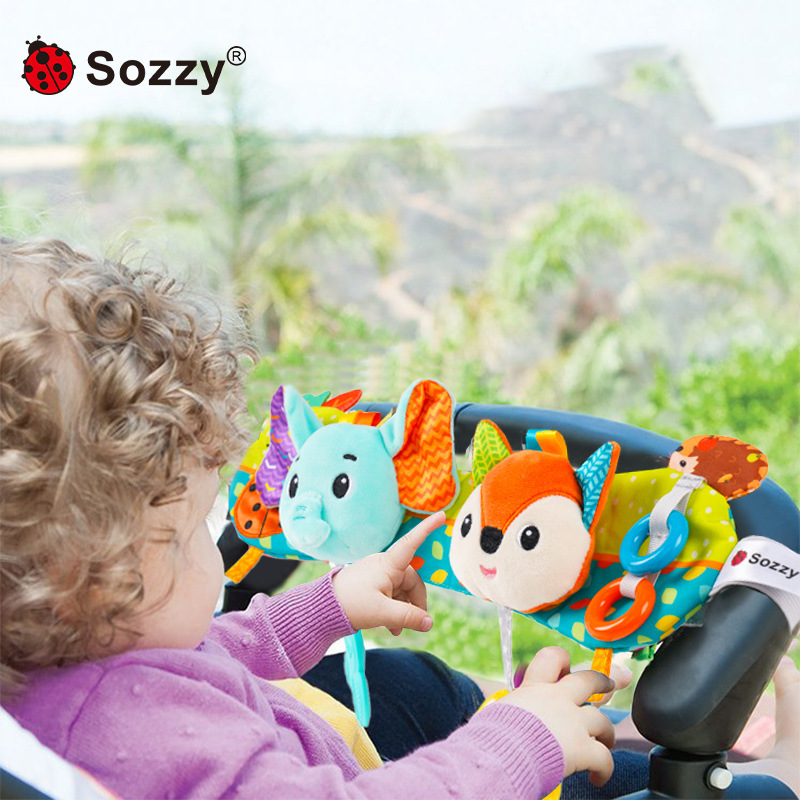 Sozz recién nacido educativo peluche muñeca música cama colgando 0-1 años de edad cochecito de bebé iluminación cama colgante juguete
