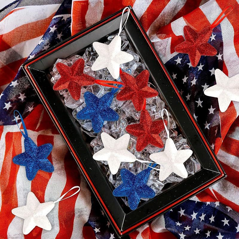 Decoraciones del Día de la Independencia DIY 24 piezas de decoración roja, blanca y azul 6CM pentacos al por mayor