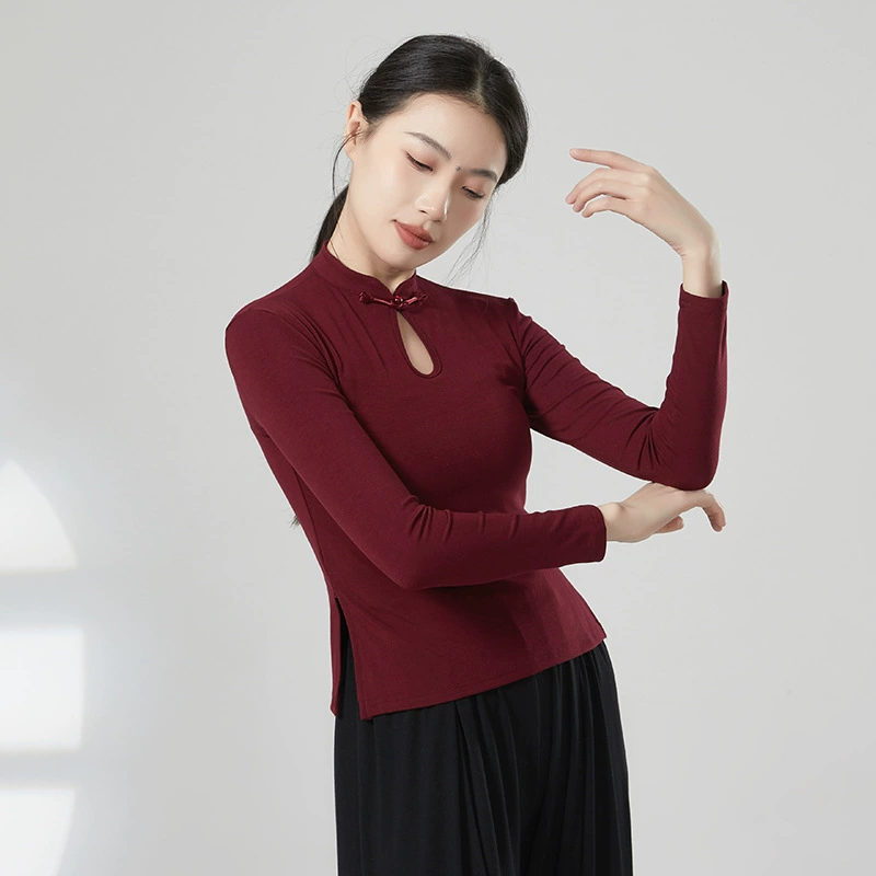 Китайская танцевальная одежда для классических танцев, китайский Cheongsam, класс учителя, тренировочная одежда с длинными рукавами, осенний топ, танцевальная одежда для римов для женщин