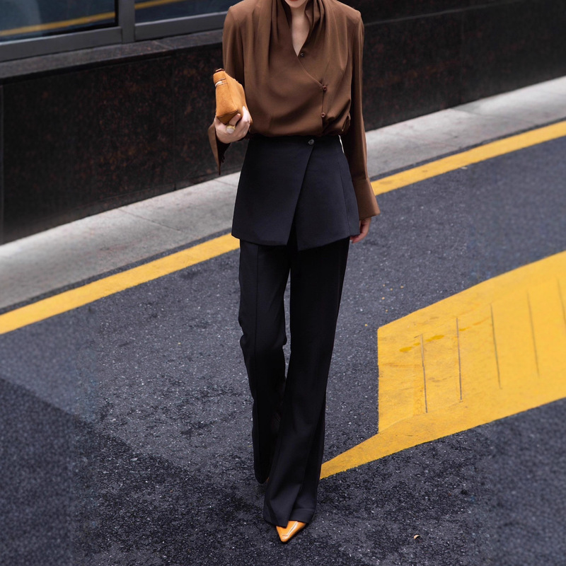 2025 New Autum Women's Designer Pants Waistband Detachable Simple Elegant Shirt Pants Two-Piece Set