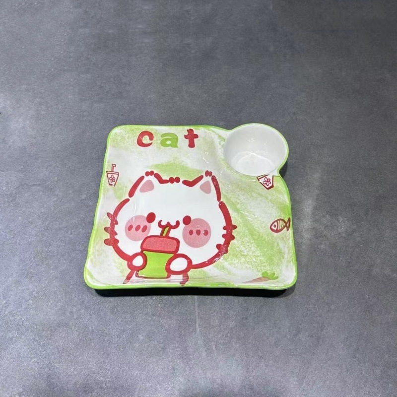 Creativo japonés encantador platos de galletas de red con plato de cerámica de paneles de paneles caseros de patatas fritas plato de cerámica cuadrado