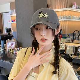 韩系可爱卡通小狗帽子男女宽帽檐显脸小纯棉软顶鸭舌帽情侣棒球帽