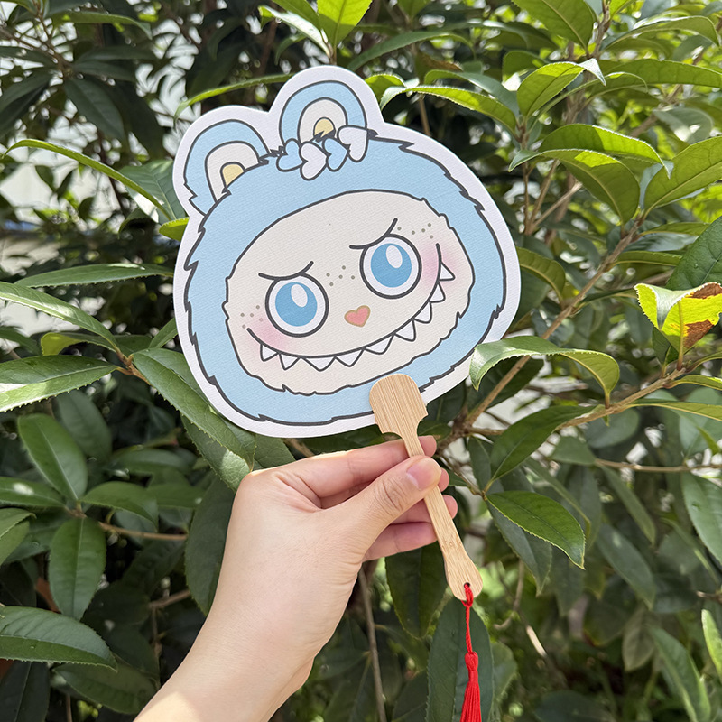 创意团扇卡通LABUBU可爱公仔拉布布扇子手摇扇学生小礼物宣纸团扇|undefined