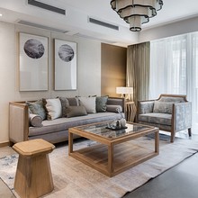 新中式实木沙发现代简约样板房民宿会所茶楼客厅小户型原木色家具