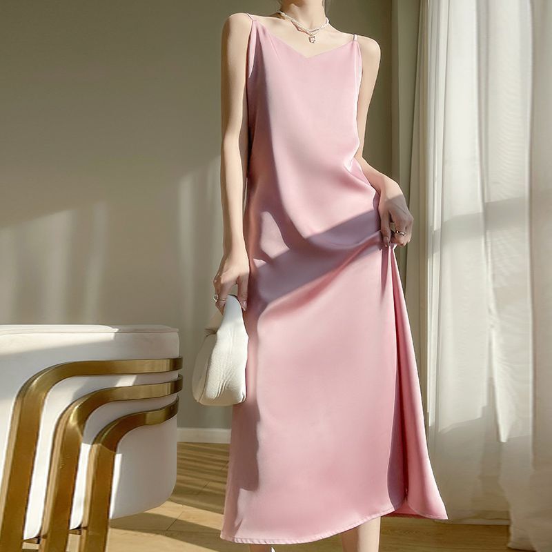Silk Camisole Dress for Women, New Summer A-Line Dress, Loose Fit, Mid-Length Mulberry Silk Base Dress