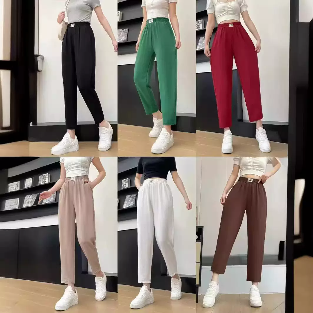 直播爆款哈伦裤女2025春夏新款高腰冰丝泡泡皱休闲裤萝卜裤妈妈裤