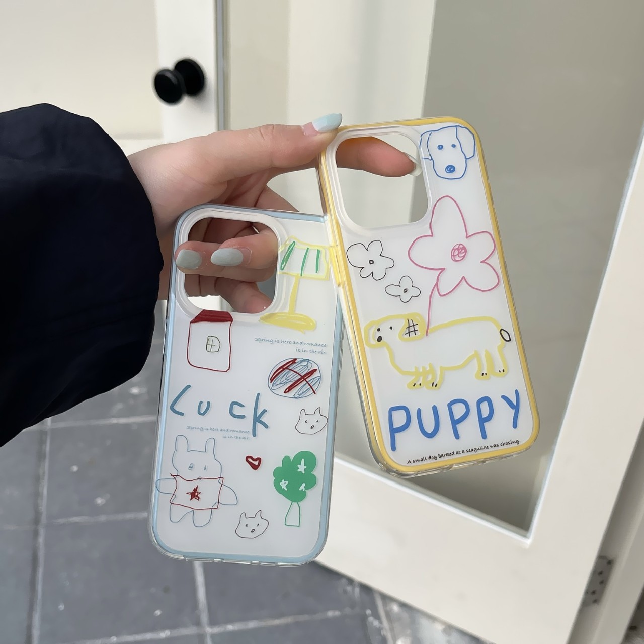 Personalidad línea de graffiti flor salchicha perro apple 15ProMax funda para teléfono móvil 16Pro nuevo 14/13 mujer