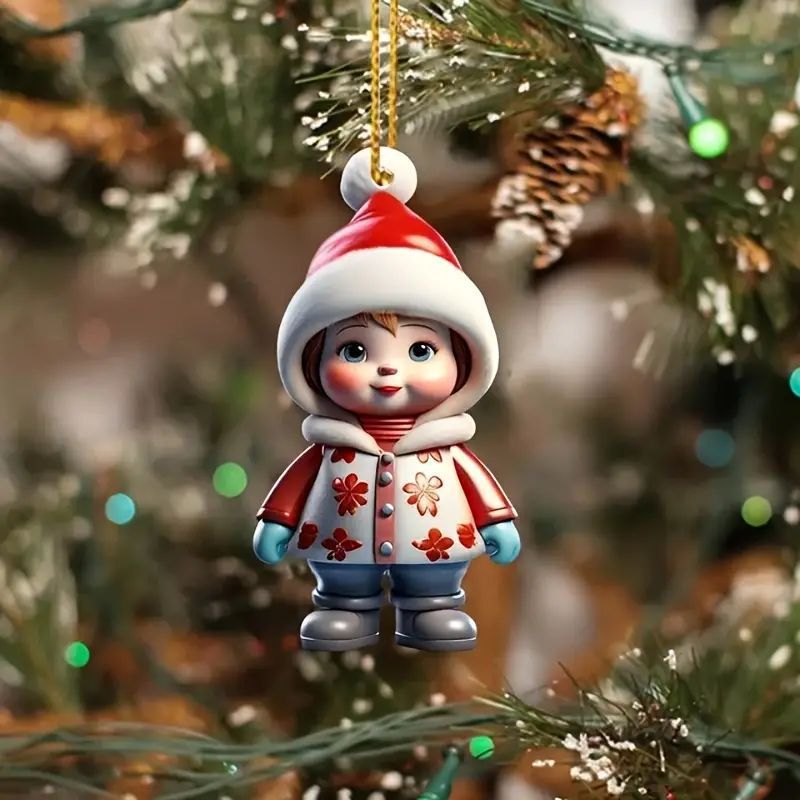 Nuevos productos transfronterizos personajes lindos de Navidad accesorios de automóvil acrílico plano espejo retrovisor decoración colgante