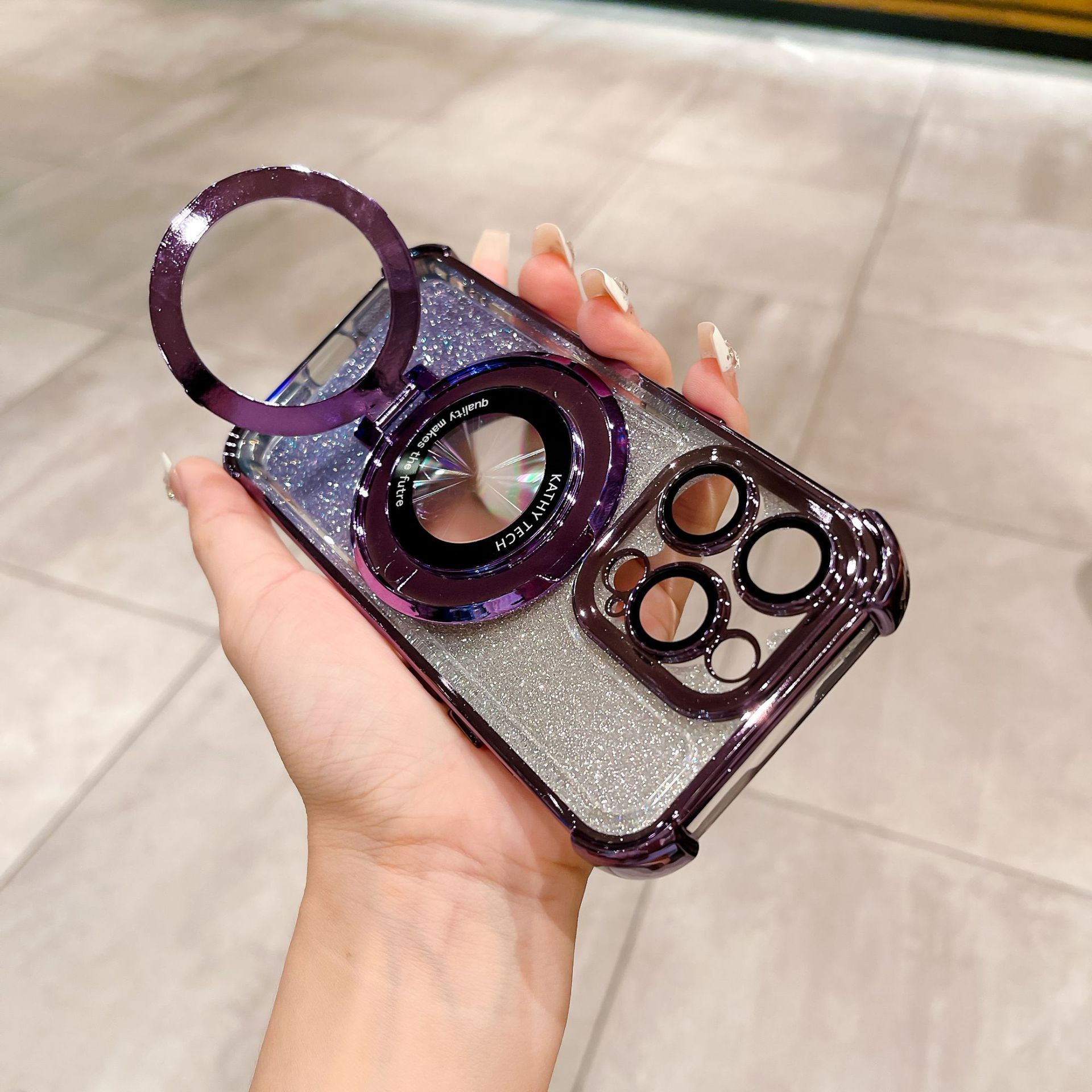 Soporte Magnético para Lupa Compatible con Funda para iPhone 17 PRO, Funda Anti-Caídas con Cuatro Esquinas de Protección y Purpurina para Apple 16