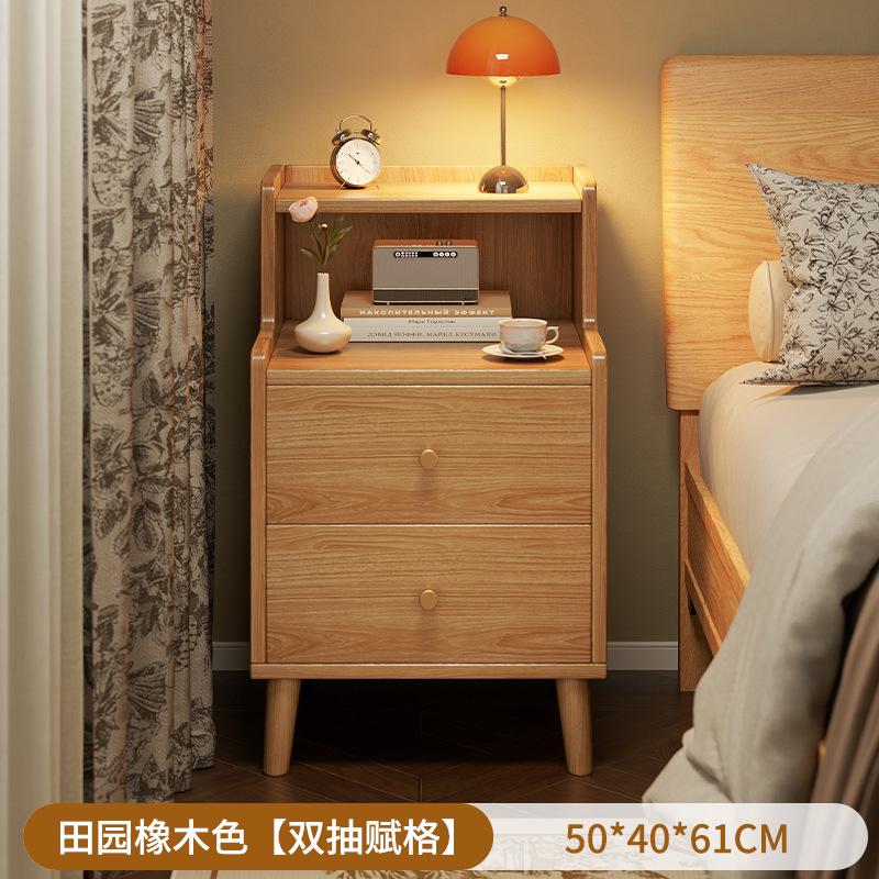 Mesa de cabecera doméstica simple dormitorio multifuncional pequeña extra estrecha al lado de la cama almacenar estante de madera sólida al lado de la cama gabinete bajo image 22