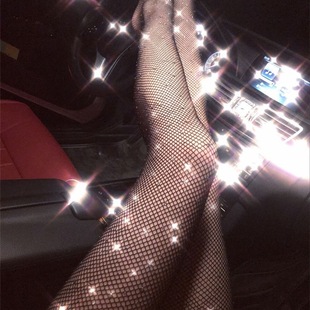 European Station Sexy Hot Drilling Mesh Stockings Fishnet Stockings with Diamond Mesh Small Mesh Pantyhose Thin Diamond Stockings
