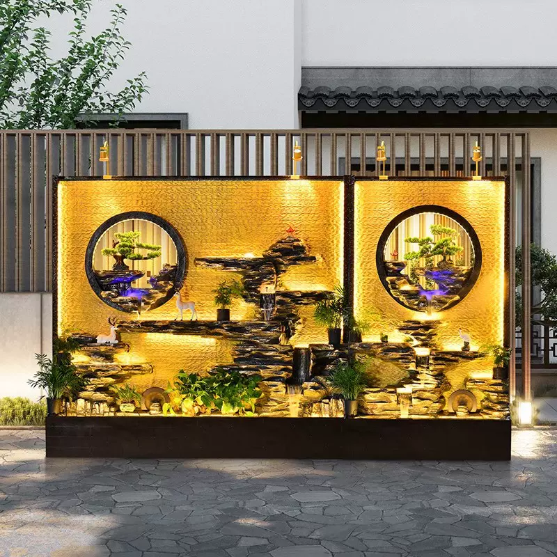 定制水幕墙流水墙屏风庭院别墅景观酒店客厅玄关加湿器循环水摆件