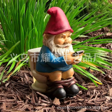 爆品侏儒摆件独立站树脂工艺卡通人物小摆饰蹲马桶人物玩偶节