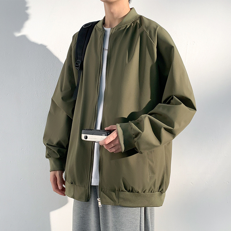Baseball autumn solid color stand up collar loose and versatile casual trendy brand men's top jacket_voghion.com