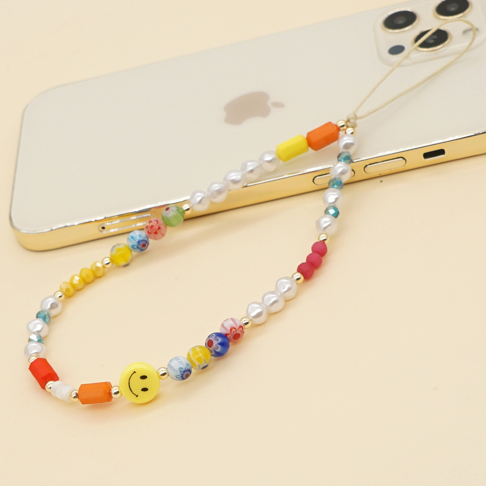 Wholesale Accessories Mixed Color Glass Flower Beads Mobile Phone Chain Nihaojewelry display picture 5