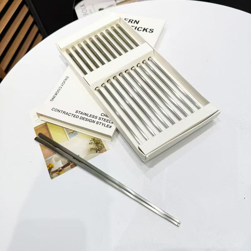 Little Monster 316 Stainless Steel Matte High-Quality Household Chopsticks Square Non-Moldy Chopsticks Can Be Put in the Dishwasher