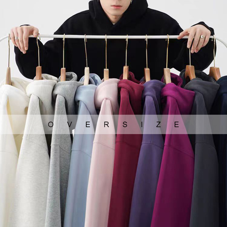 纯棉复合聚酯连帽卫衣宽松空白版基础纯色低调趣味加绒男女同款