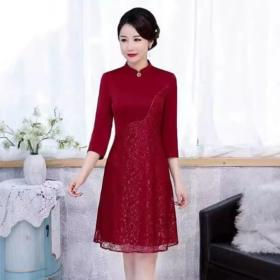 Шэньчжэньское кружевное платье-ципао в стиле пэчворк для миниатюрных женщин, подходит для свадебных банкетов, короткое платье в китайском стиле для матерей невесты.