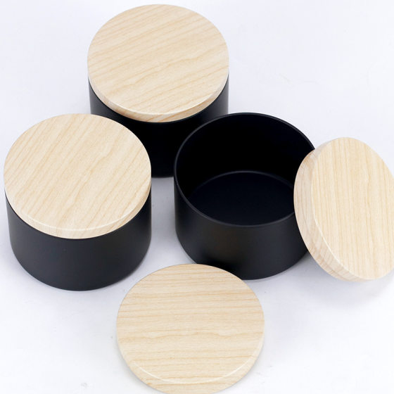 Cross-border Special Supply 4oz8oz Straight Can Tinplate with Lid and Black Background with Wood Grain Iron Lid Candle Can Double Black Matte Iron Can