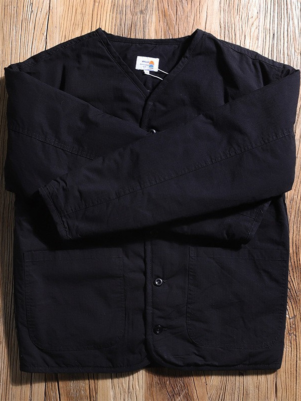 日系冬季菱形格棉衣夹克复古无领棉服男外贸男装户外运动外套夹克