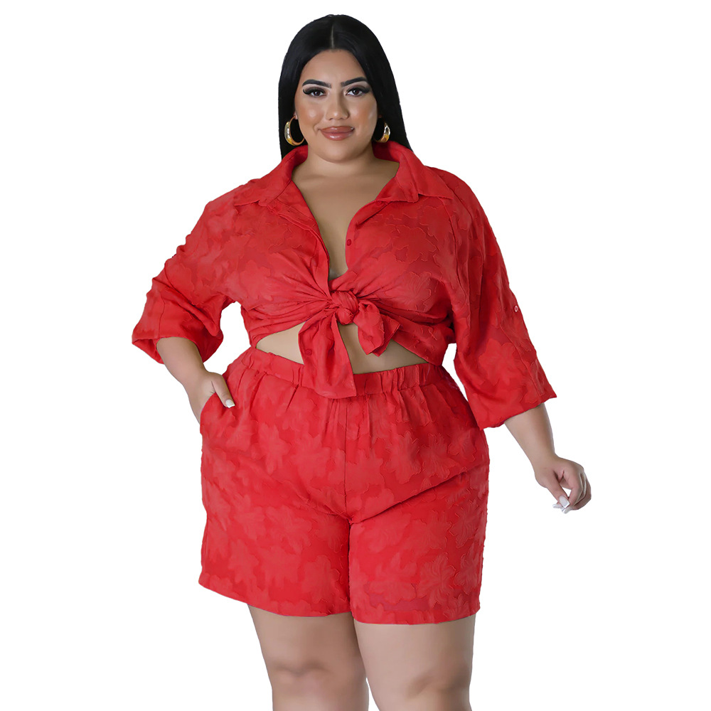 Spring Summer Women's Chiffon Jacquard Clothing Set Hollowed out Top And Shorts_ecoleips.com