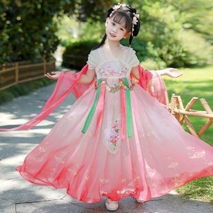 2024 children's super fairy summer princess dress Chinese exotic style ancient costume embroidered Tang suit summer sweet girl Hanfu