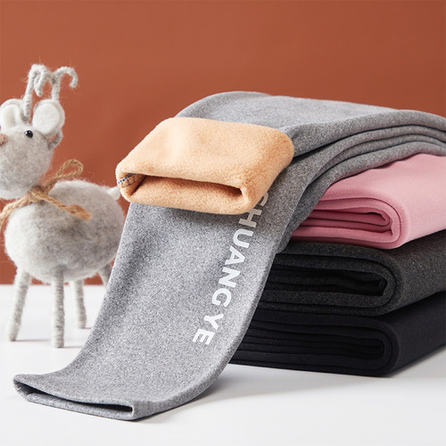 23 Children's Autumn/Winter Fleece Lined Thick Leggings for Little Girls, Alphabet Print, Solid Color, Warm Home Pants