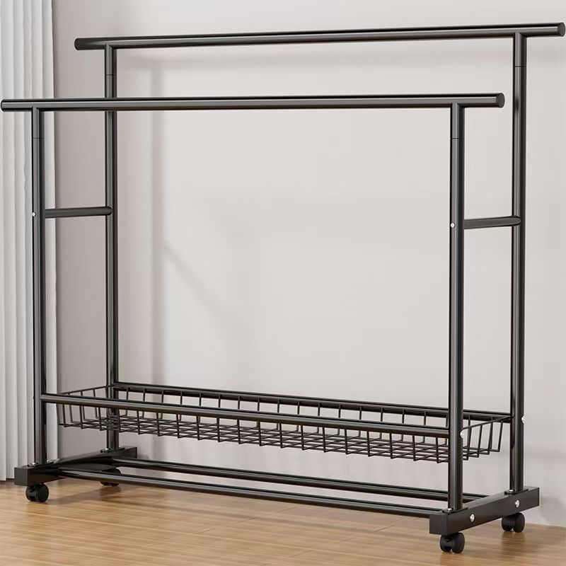 Extra Thick and Sturdy Floor-Standing Clothes Rack for Home Use in Bedroom or Balcony, Simple Double-Row Clothes Rod with Wheels