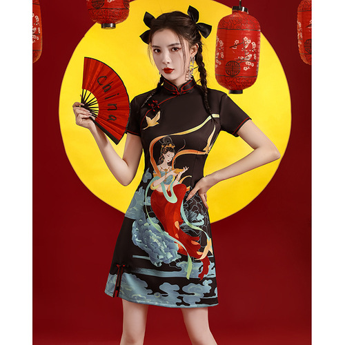 Chinese dress  young girl Retro Chinese Dresses Qipao Side slit Asian Theme Party Cosplay Dresses for women girls paragraph