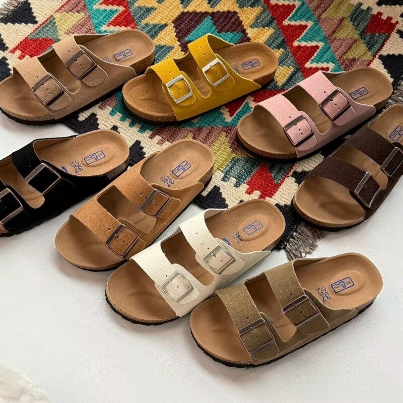 Birkenstock Double Slippers Women's Thick-Soled Sandals Genuine Leather Cowhide Birkenstock Large Men's and Women's Casual Cork Non-Slip Increased Cross-Border