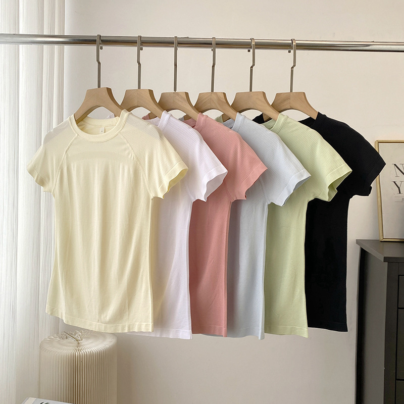 Lulu-Style Short Sleeves! Lightweight Seamless Yoga T-Shirt, Soft and Quick-Drying Breathable Sports Top, Women's Fitness Wear