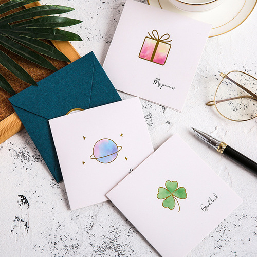Creative bronzing simple fresh Goddess Day greeting card blessing handwritten message folded in half blank small card wholesale