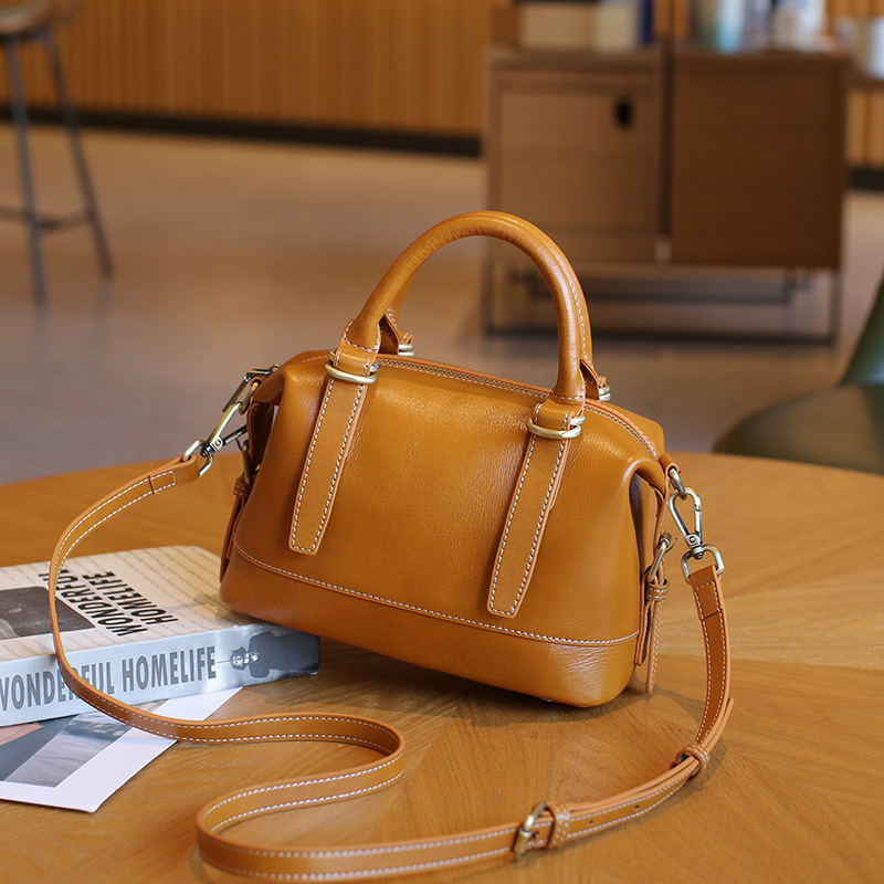 2026 Spring New Genuine Leather Boston Shoulder & Crossbody Bag Luxury Top Grain Cowhide Handbag For Women Versatile - Thumbnail 6