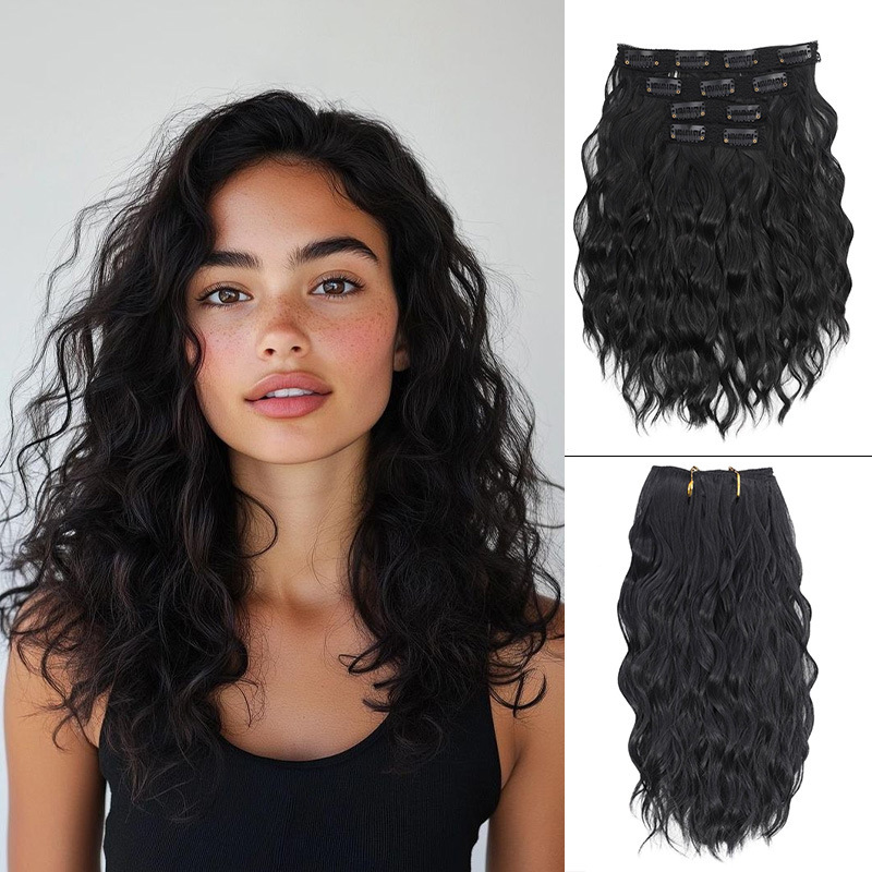 Foreign Trade Wig Women's Four-Piece Set of Short Curly Hair Extensions with Water Ripples to Increase Hair Volume 12Inch Manufacturer Ready Stock Wholesale