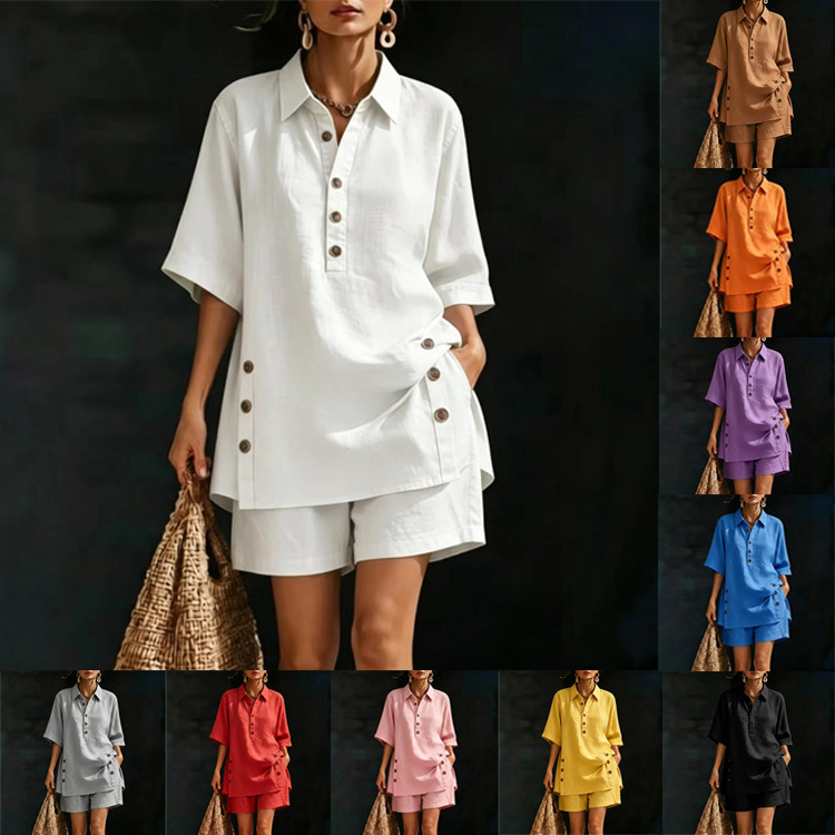 Women's Autumn/Summer Short Sleeve Shirt And Loose Pants Two Piece Set Relaxed Everyday Wear Comfortable Feshion_ecoleips.com
