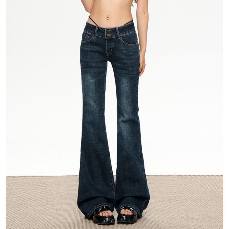 American Retro Low-Waist Flared Jeans for Women 2025 Trendy New Style Slim Versatile Bell-Bottom Floor-Length Pants