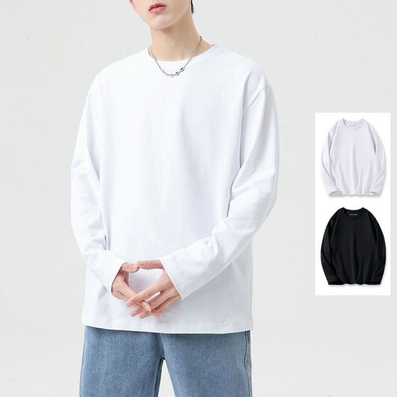 Long-sleeved T-shirt for spring, autumn, and summer, solid color, unisex, round neck, thin base layer, suitable for couples