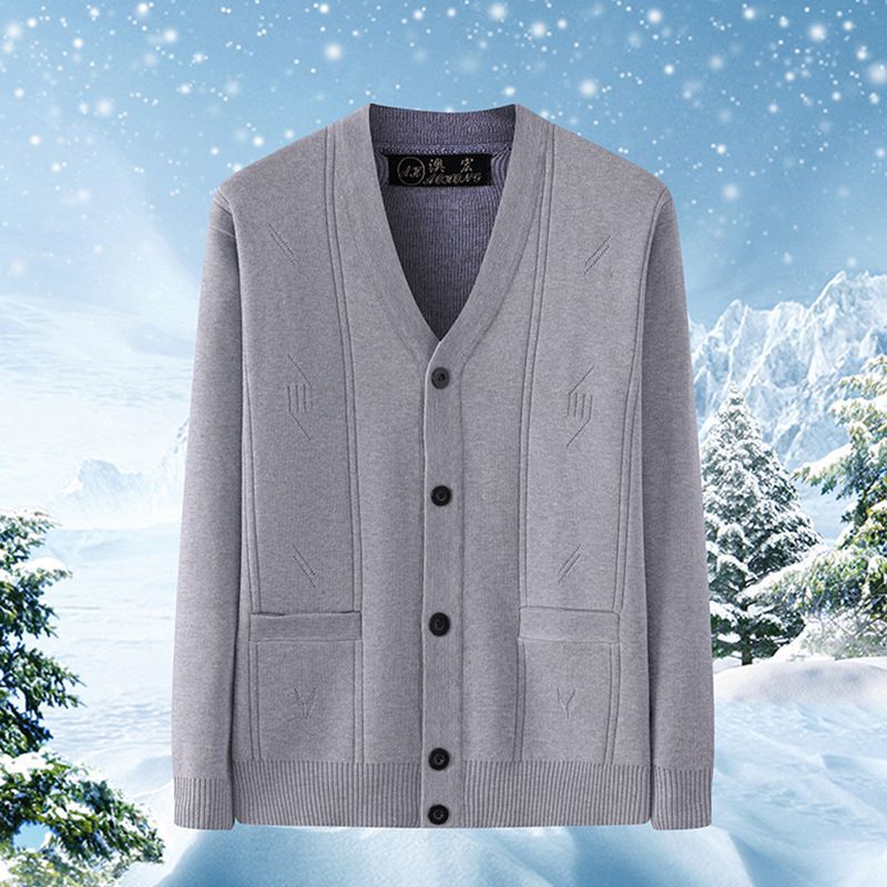 Spring and Autumn Middle-Aged and Elderly Men's Knitted Sweater Single-Breasted Dad's Vest Warm Loose Sleeveless Cardigan Can Be Weared Outside