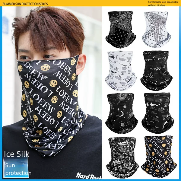 Outdoor ice silk mask changeable ear scarf men's and women's bicycle riding hood collar sun protection scarf summer