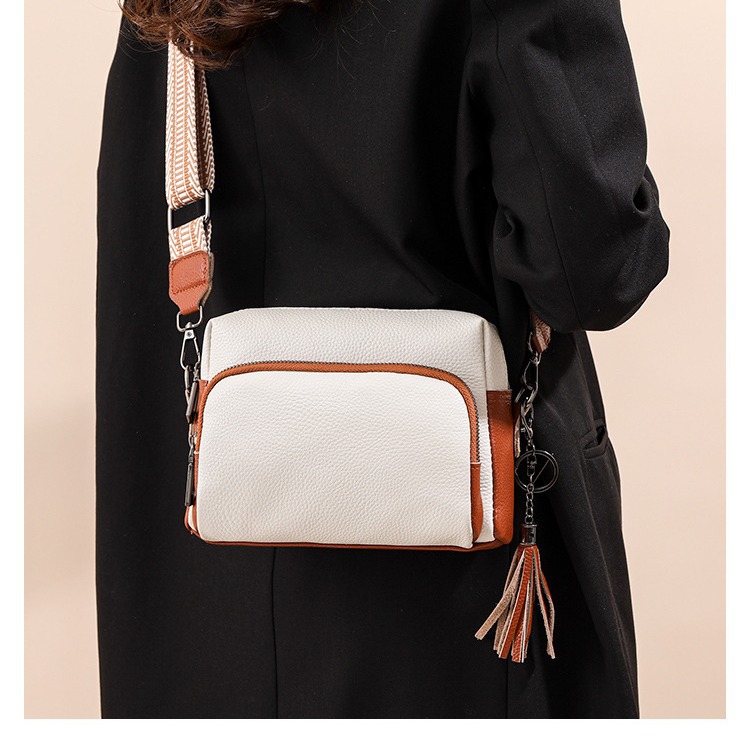 all match pure leather shoulder messenger bag Cross border first layer cowhide small square bag Tassel genuine leather bag_voghion.com