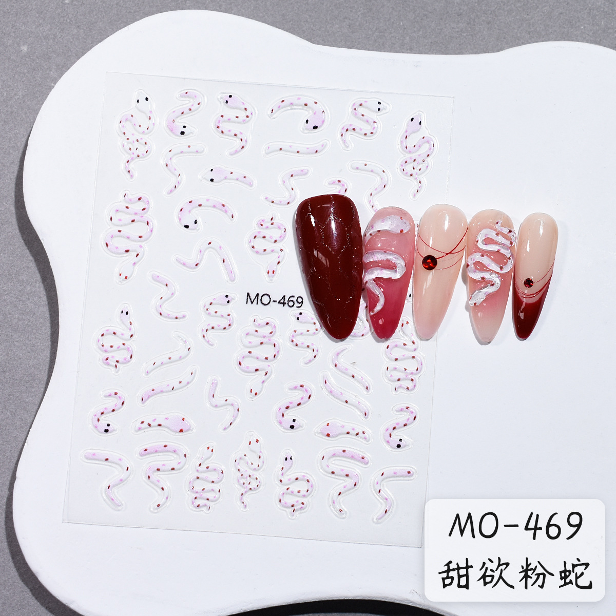Etiqueta engomada de uñas de serpiente explosiva transfronteriza, rica y pequeña serpiente roja en relieve, pequeña serpiente blanca, etiqueta de uñas, elemento de serpiente, etiqueta de uñas, joyería