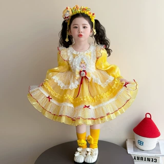 女童春秋季洛丽塔公主裙2026新款儿童洋气女宝宝秋季卡通公主裙