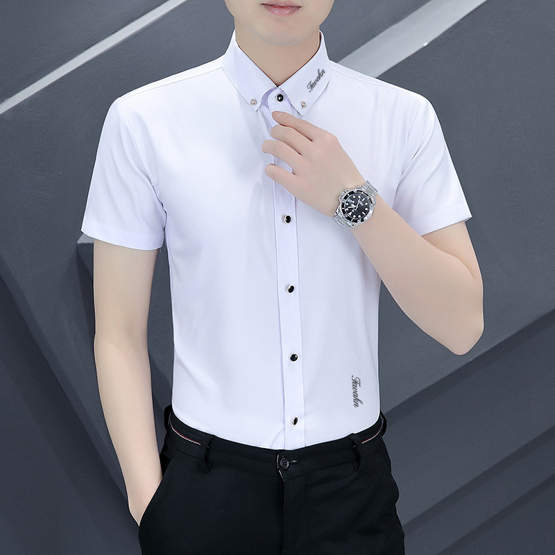 High-End Men's Summer Short-Sleeved Shirts, Korean Style Fashionable Casual and Handsome Solid Color Embroidered Half-Sleeved Tops, Men's Fashion Trends