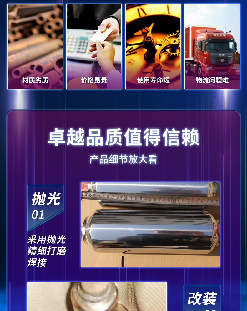 Car Modified Exhaust Pipe with Spiral Mid-Section Tornado Sound Effect, Stainless Steel Exhaust Pipe Manufacturer, In-Stock Wholesale Silencer