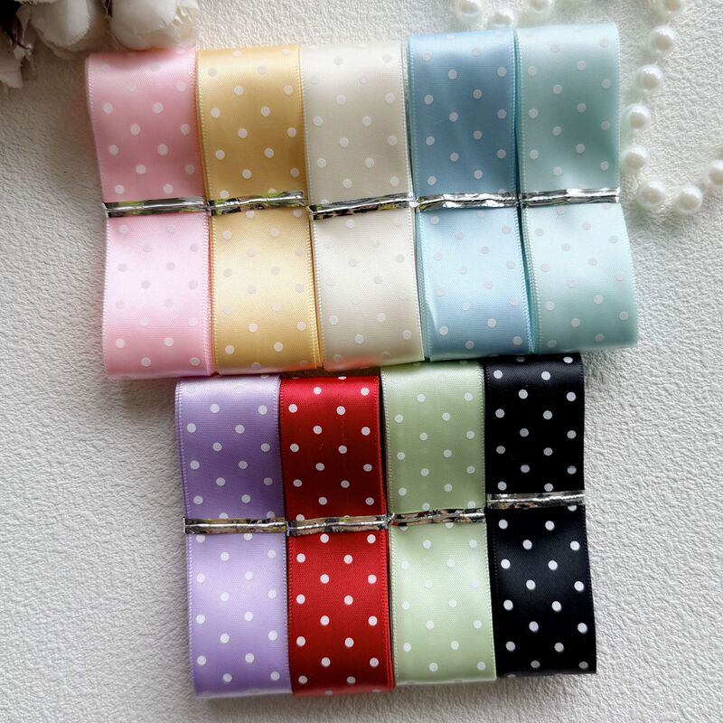 2.5Cm/25Mm 4-Row Polka Dot Polyester Ribbon Handmade DIY Polka Dot Satin Ribbon Bow Hairpin Material Brooch