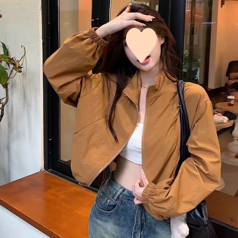 立领晒外套女2025夏季新款宽松抽绳短款休闲开衫拉链夹克上衣|undefined