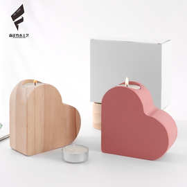 松木心形蜡烛台ins 风圣诞万圣情人节装饰，批发定制家居实木烛台