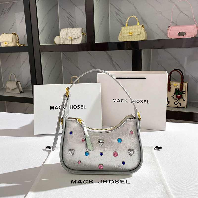 De una sola pieza de entrega nicho de diseño rhinestone de plata axila bolsa 2023 nuevo hombro de alta calidad crossbody baguette bolsa al por mayor